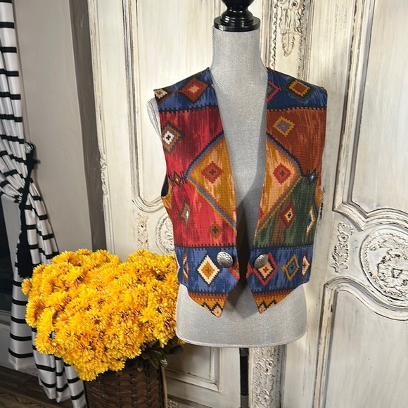 Wraps Colorful Geometric Patterned Western Boho Cowgirl Prairie Vest - Picture 1 of 9